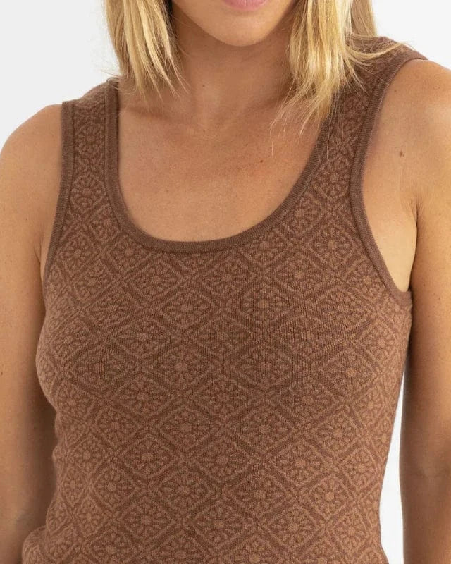 Rhythm Womens Rhythm Sunset Scoop Neck Knit Tank - Chocolate Rhythm Sunset Scoop Neck Knit Tank - Chocolate Splash Swimwear