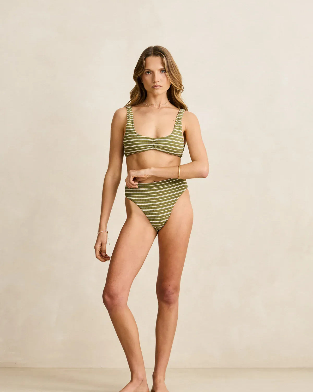 Rhythm Womens Rhythm Vista Stripe Band High Waist Pant - Olive Rhythm Vista Stripe Band High Waist Pant - Olive Splash Swimwear Bikini Bottoms