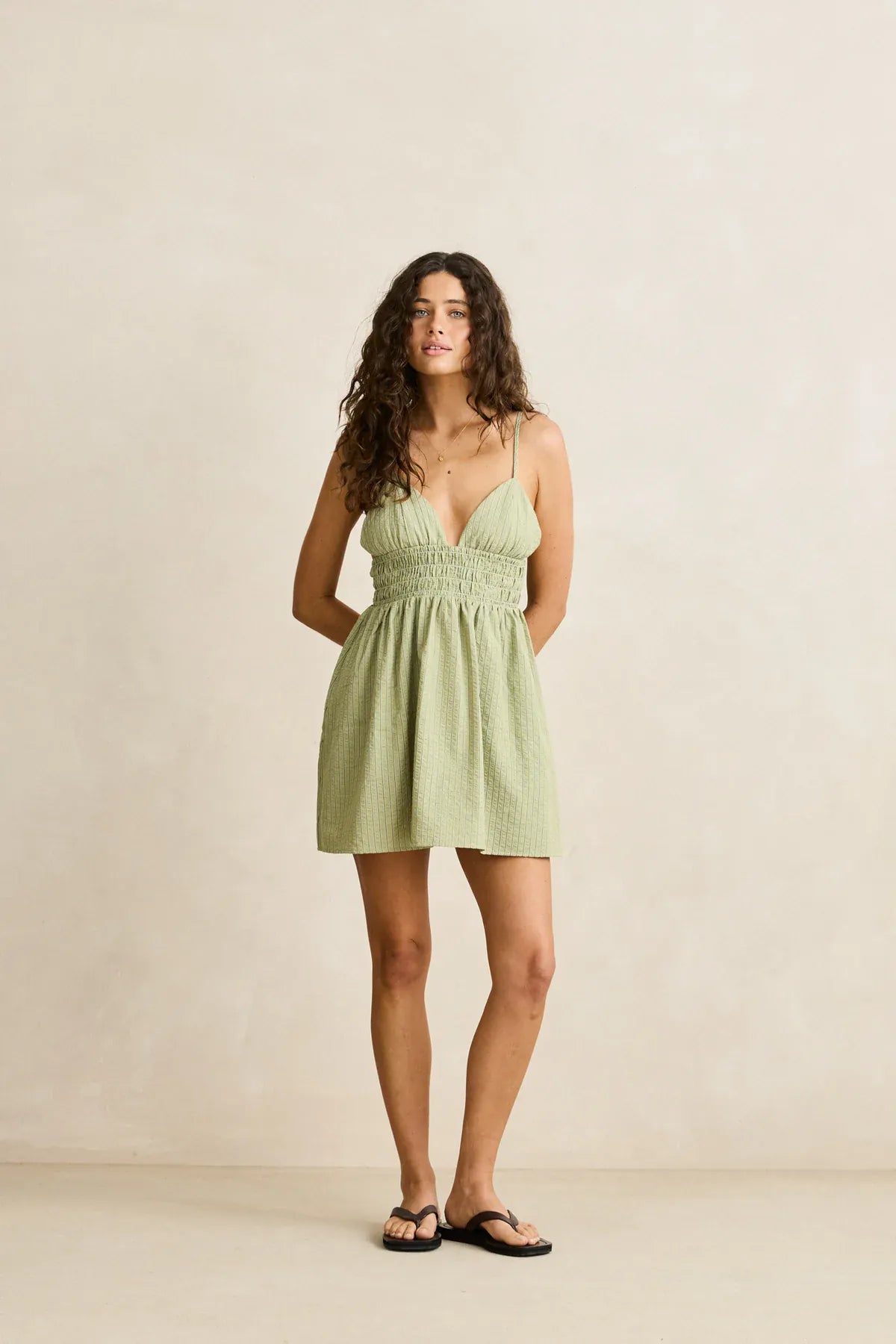 Rhythm Womens Rhythm Vista Stripe Mini Dress - Olive Rhythm Vista Stripe Mini Dress - Olive Splash Swimwear Mini Dress