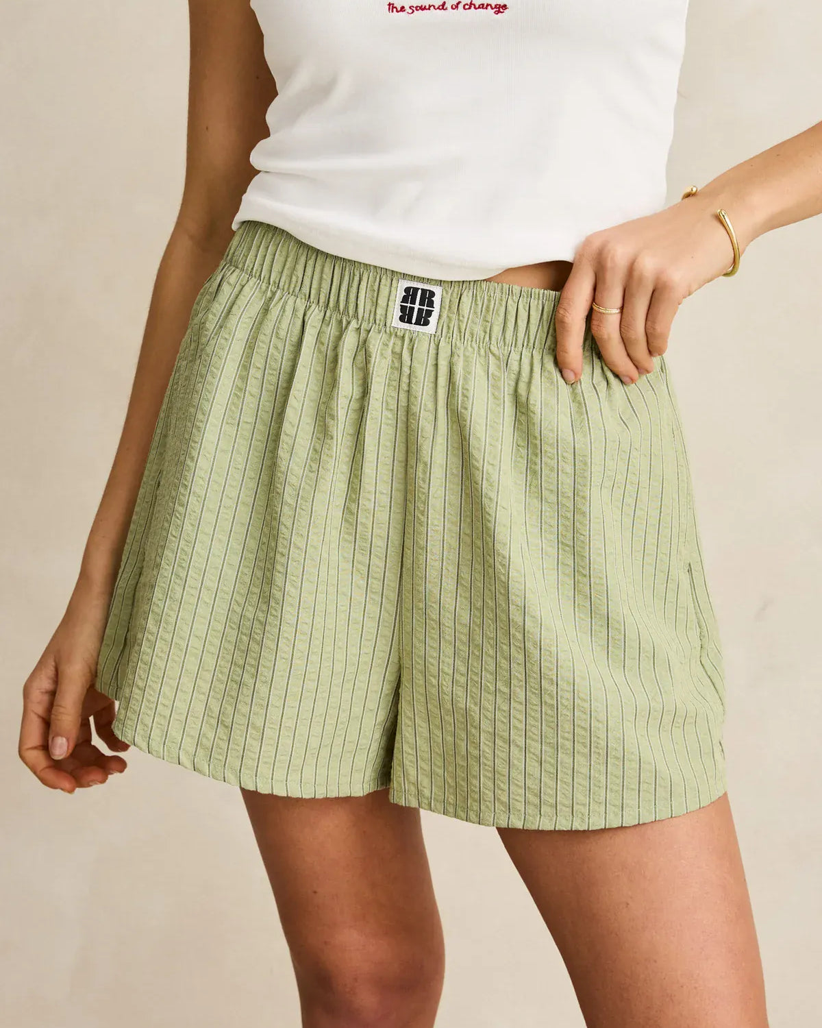 Rhythm Womens Rhythm Vista Stripe Short - Olive Rhythm Vista Stripe Short - Olive Splash Swimwear Womens Shorts