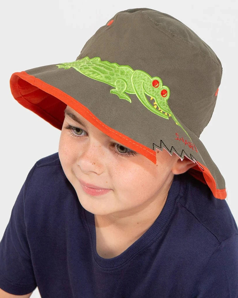Rigon Headwear Awesome Wide Brim Bucket Rigon Headwear Awesome Wide Brim Bucket - Khaki Croc Splash Swimwear kids hats Khaki Croc / 52 cm