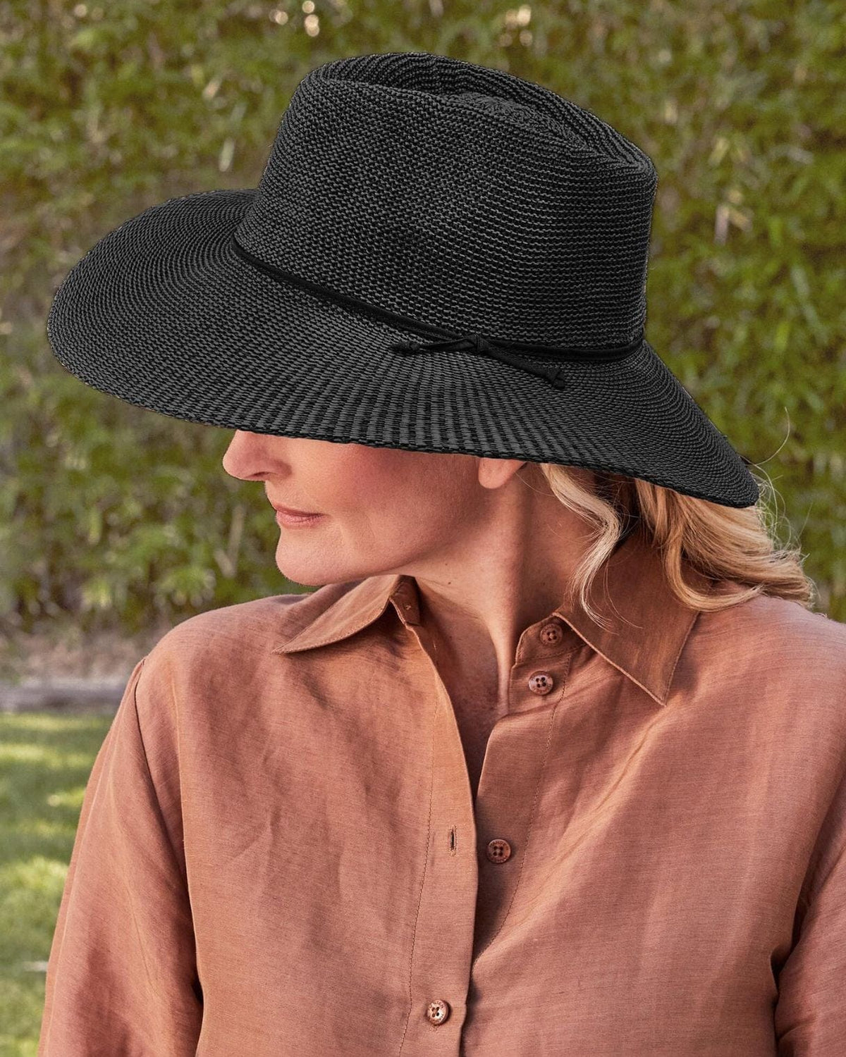 Rigon Headwear Cancer Council Marie Wide Brim Fedora RL678 Cancer Council Marie Wide Brim Fedora Splash Swimwear Hats Black / M/L (58cm) 9328897033040