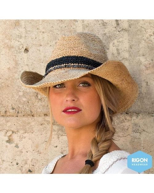 Rigon Headwear Castaway Handwoven Raffia Cowboy BD129 Splash Swimwear Hats Black* / M/L (58cm) 9328897088613