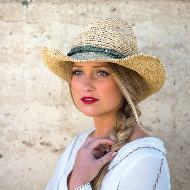Rigon Headwear Castaway Handwoven Raffia Cowboy BD129 Splash Swimwear Hats Khaki / M/L (58cm) 9328897019341