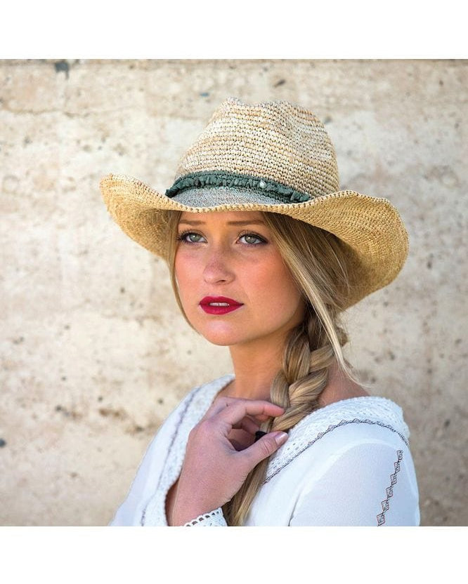 Rigon Headwear Castaway Handwoven Raffia Cowboy BD129 Splash Swimwear Hats Khaki / M/L (58cm) 9328897019341