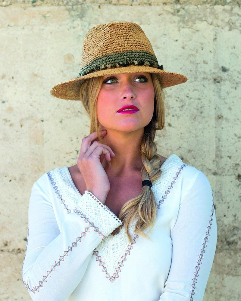 Rigon Headwear Christine Raffia Fedora Hat BD763 Splash Swimwear Hats M/L / Natural/Khaki 9328897020835