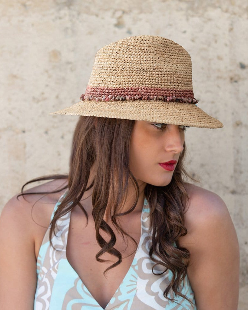 Rigon Headwear Christine Raffia Fedora Hat BD763 Splash Swimwear Hats M/L / Natural/Old Rose 9328897020842