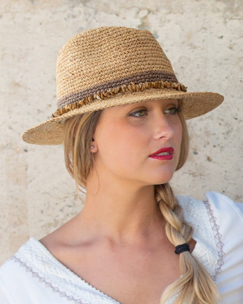 Rigon Headwear Christine Raffia Fedora Hat BD763 Splash Swimwear Hats M/L / Natural/Taupe 9328897020828