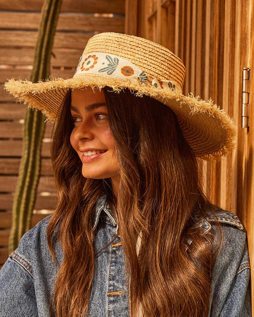 Rigon Headwear Quinn Raffia Wide Brim - Natural/Ivory/Blue RL674 Cancer Council Quinn Raffia Wide Brim - Natural/Ivory/Blue Splash Swimwear Hats M/L (58cm) 9328897034535