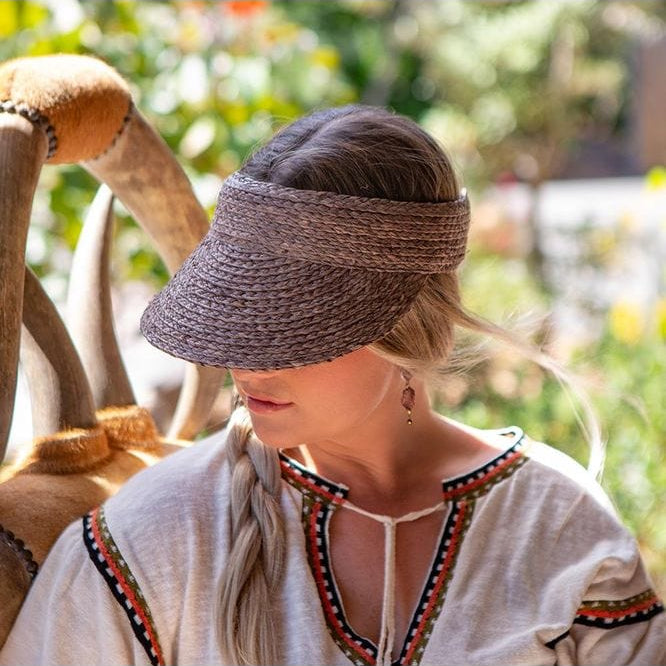 Rigon Headwear Tina M Noosa Raffia Visor Hat TM515 Splash Swimwear Hats MUSHROOM / M/L 9328897019303