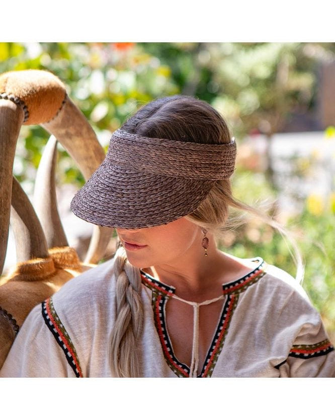 Rigon Headwear Tina M Noosa Raffia Visor Hat TM515 Splash Swimwear Hats MUSHROOM / M/L 9328897019303