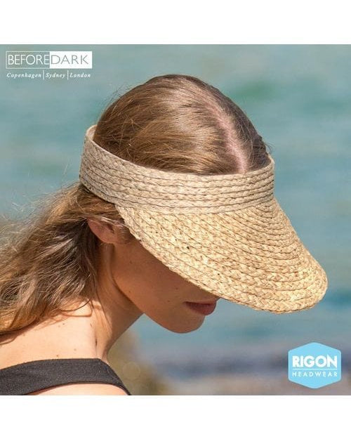 Rigon Headwear Tina M Noosa Raffia Visor Hat TM515 Splash Swimwear Hats NATURAL / M/L 9328897014360