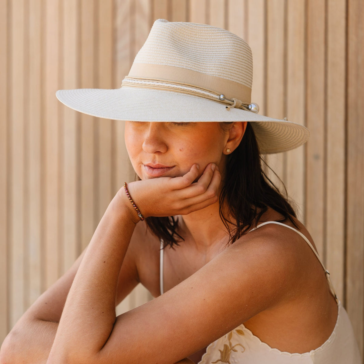 Rigon Headwear Tina M Perla Wide Brim Fedora - Ivory TM712 Tina M Perla Wide Brim Fedora - Ivory Splash Swimwear Hats M/L (58cm) 9328897047115