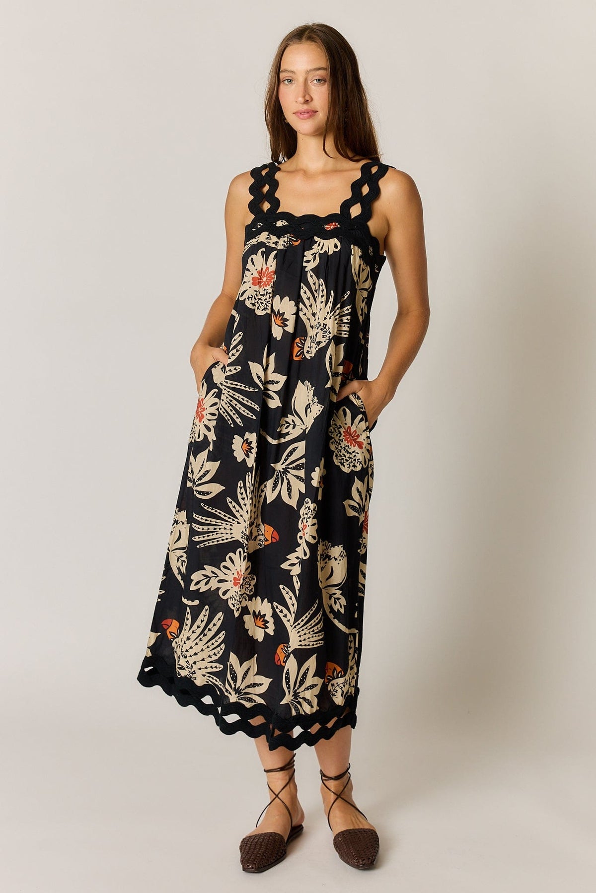 Rubyyaya Tucan Strap Midi Dress - Black