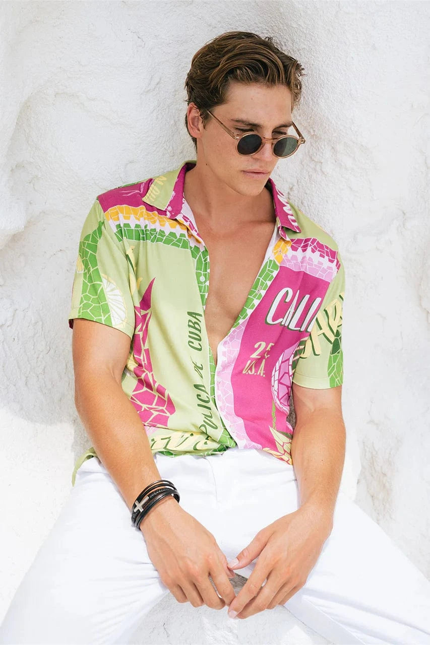 Runaway The Label Aloha Shirt - Green/Purple Aloha Shirt - Green/Purple Splash Swimwear Clothing