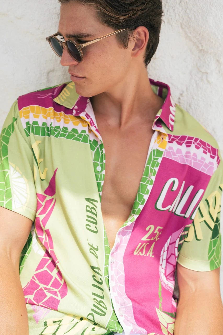 Runaway The Label Aloha Shirt - Green/Purple Aloha Shirt - Green/Purple Splash Swimwear Clothing