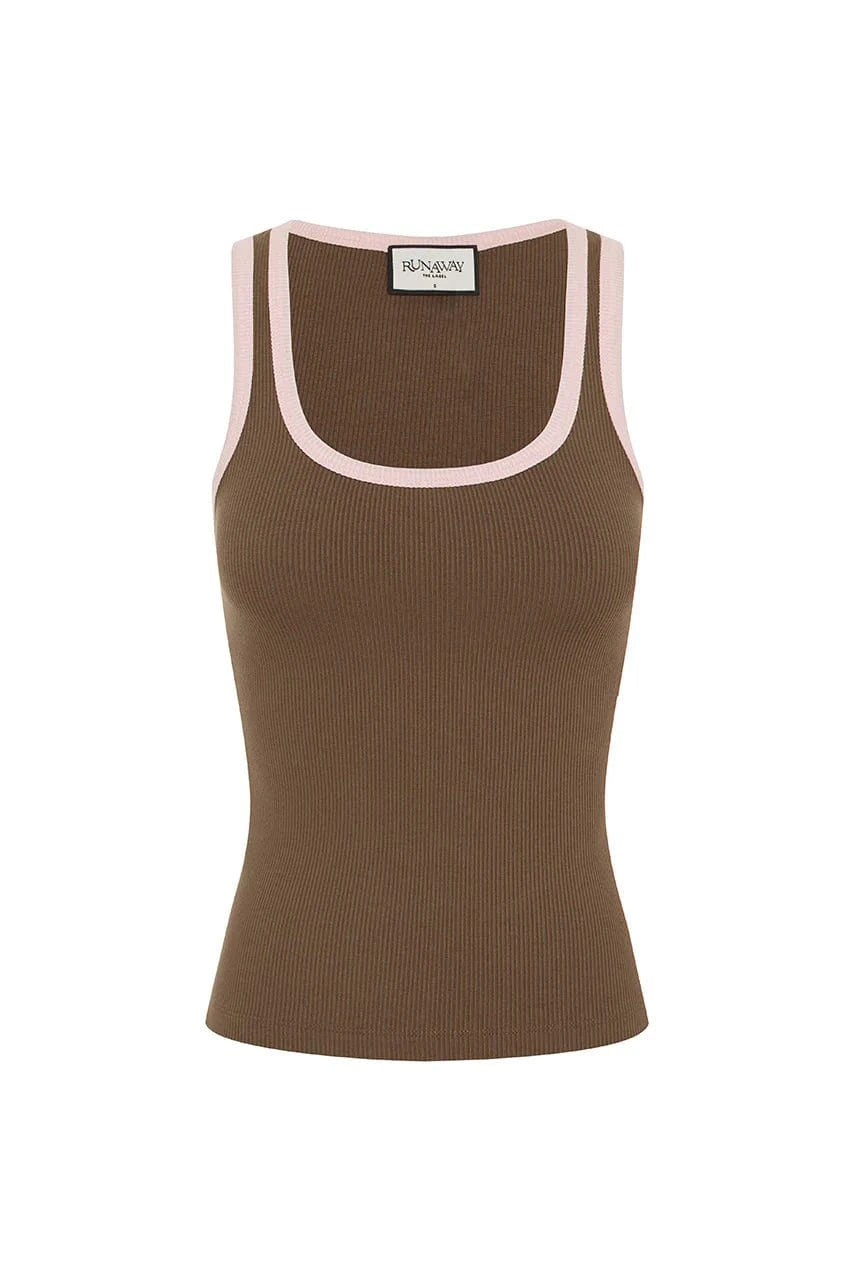 Runaway The Label Angelo Tank Angelo Tank Splash Swimwear Tops Chocolate/Pink / XS