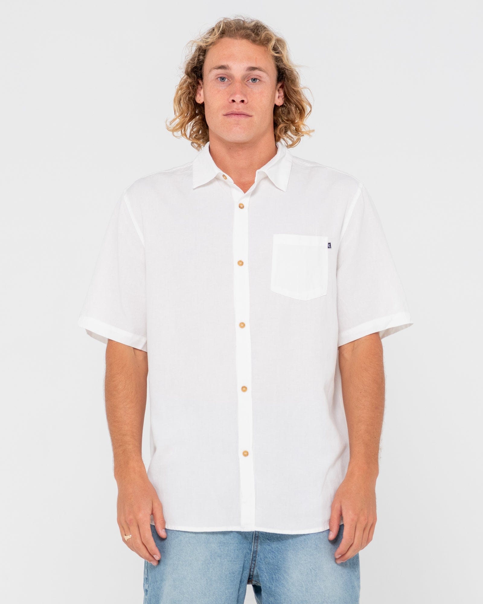 Rusty Overtone Short Sleeve Linen Shirt WSM0960 Rusty Vital Rusty Graphic Tee Splash Swimwear Mens White / S 9356189087884