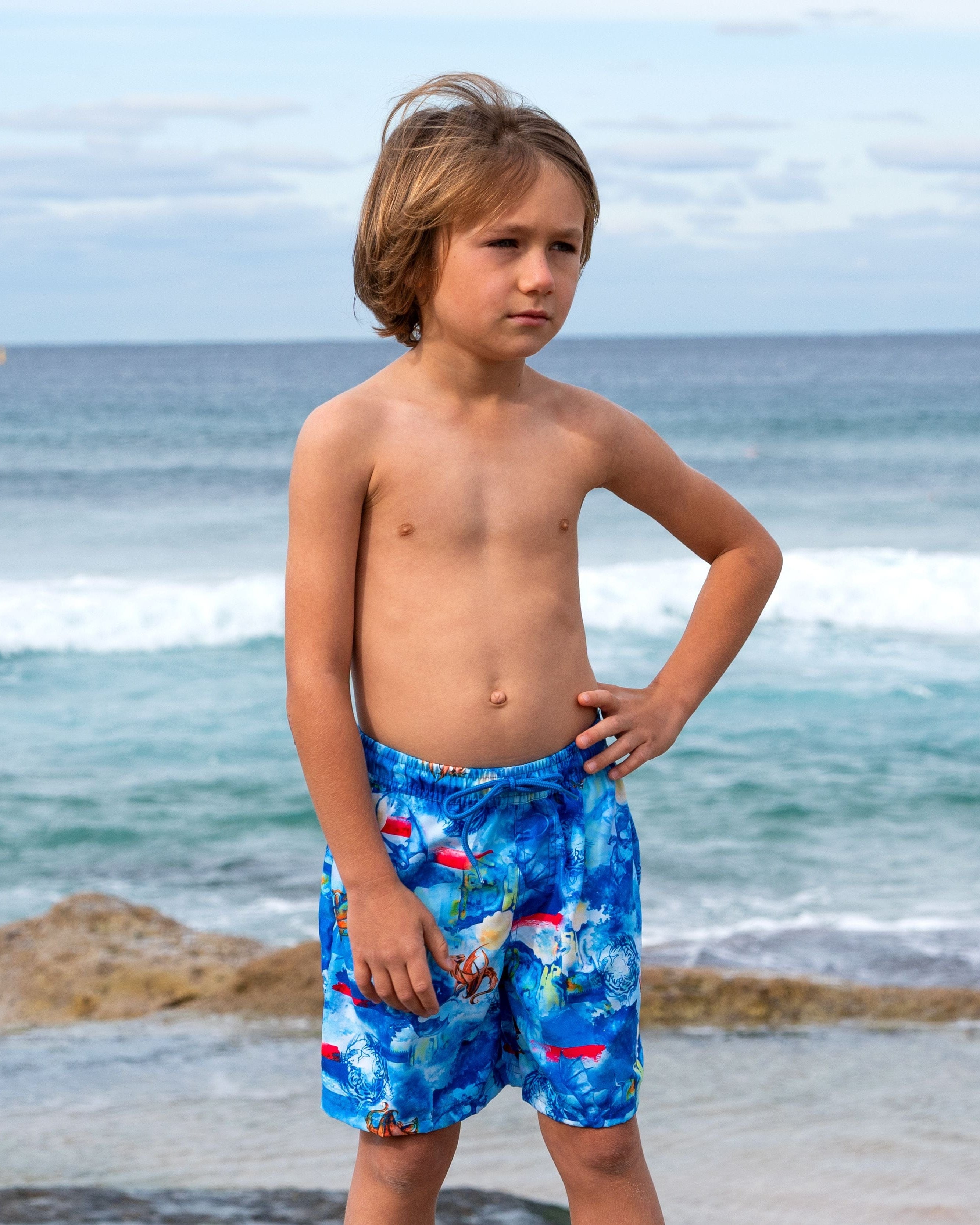 Salty Ink Kids Boys Cosmik Dragon Boardie Splash Swimwear kids
