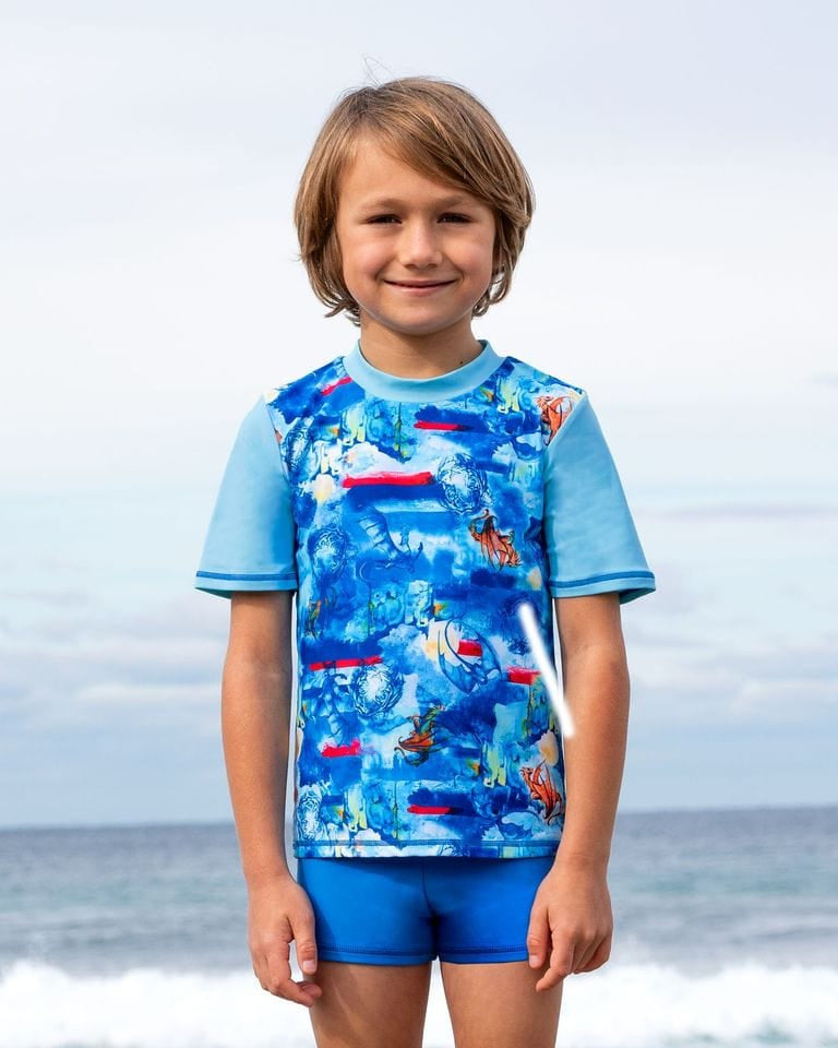 Salty Ink Kids Boys Cosmik Dragon S/S Rashvest Splash Swimwear kids