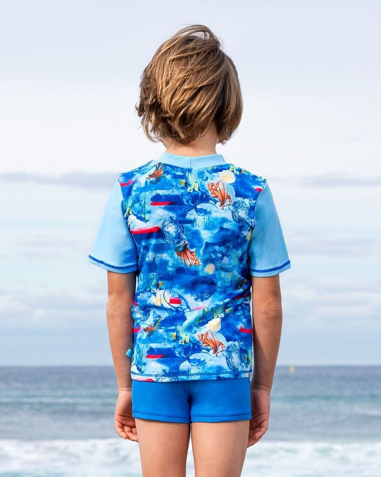 Salty Ink Kids Boys Cosmik Dragon S/S Rashvest Splash Swimwear kids