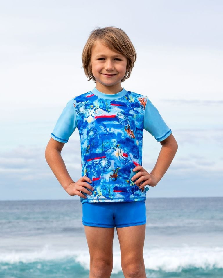Salty Ink Kids Boys Cosmik Dragon S/S Rashvest Splash Swimwear kids