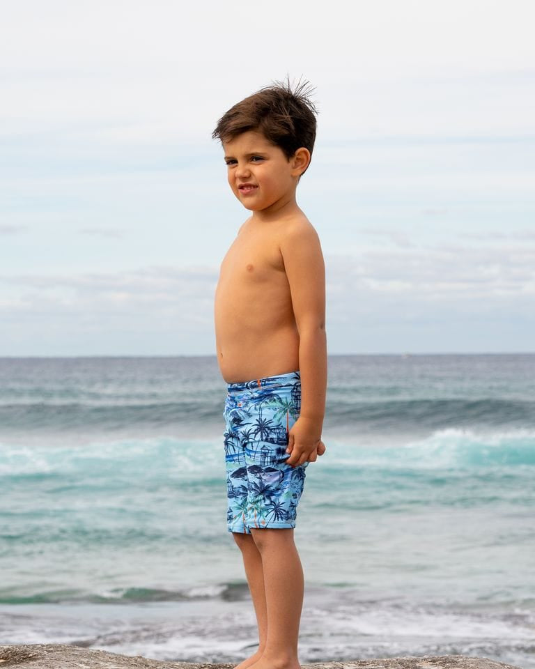 Salty Ink Kids Boys Tiki Jammer - Vintage Blue Splash Swimwear kids