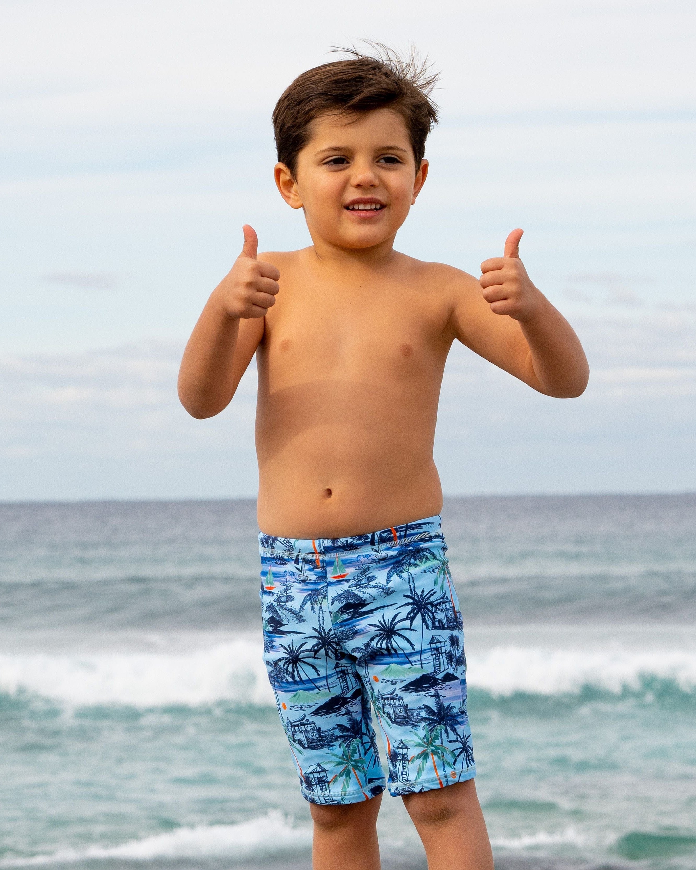 Salty Ink Kids Boys Tiki Jammer - Vintage Blue Splash Swimwear kids
