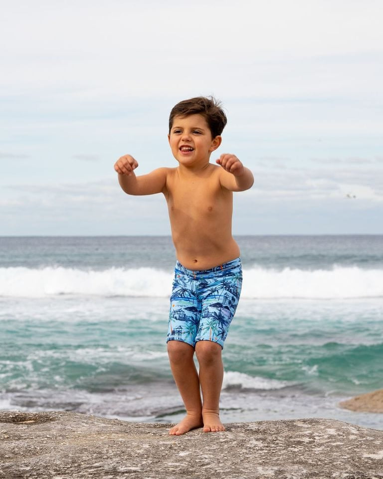 Salty Ink Kids Boys Tiki Jammer - Vintage Blue Splash Swimwear kids