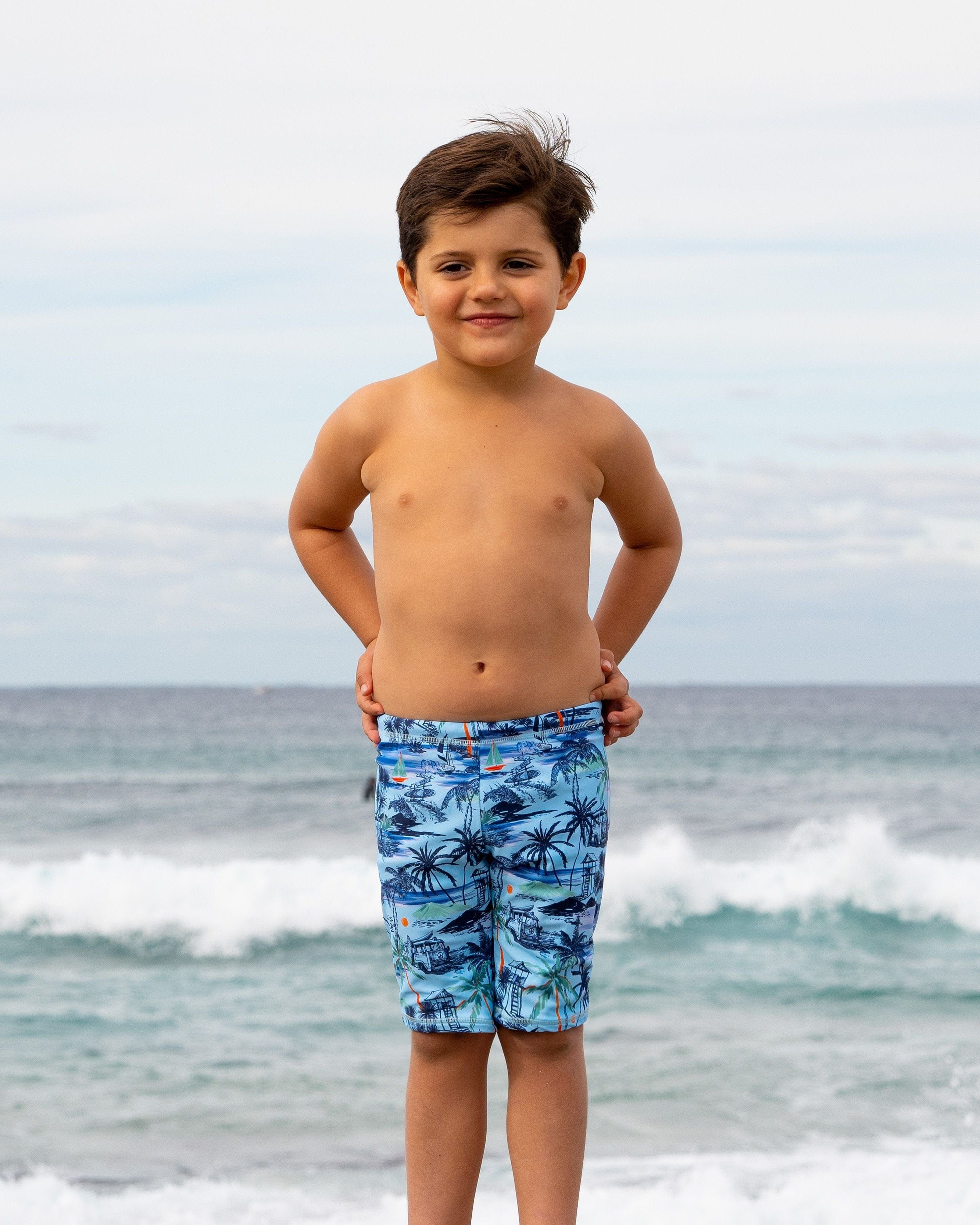 Salty Ink Kids Boys Tiki Jammer - Vintage Blue Splash Swimwear kids
