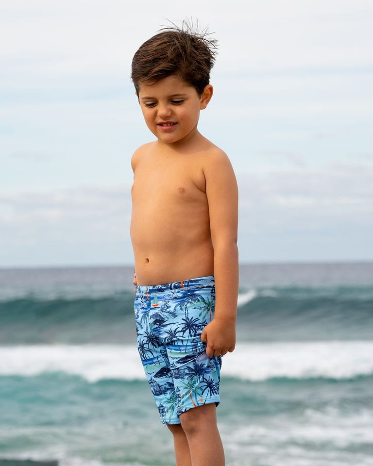 Salty Ink Kids Boys Tiki Jammer - Vintage Blue Splash Swimwear kids