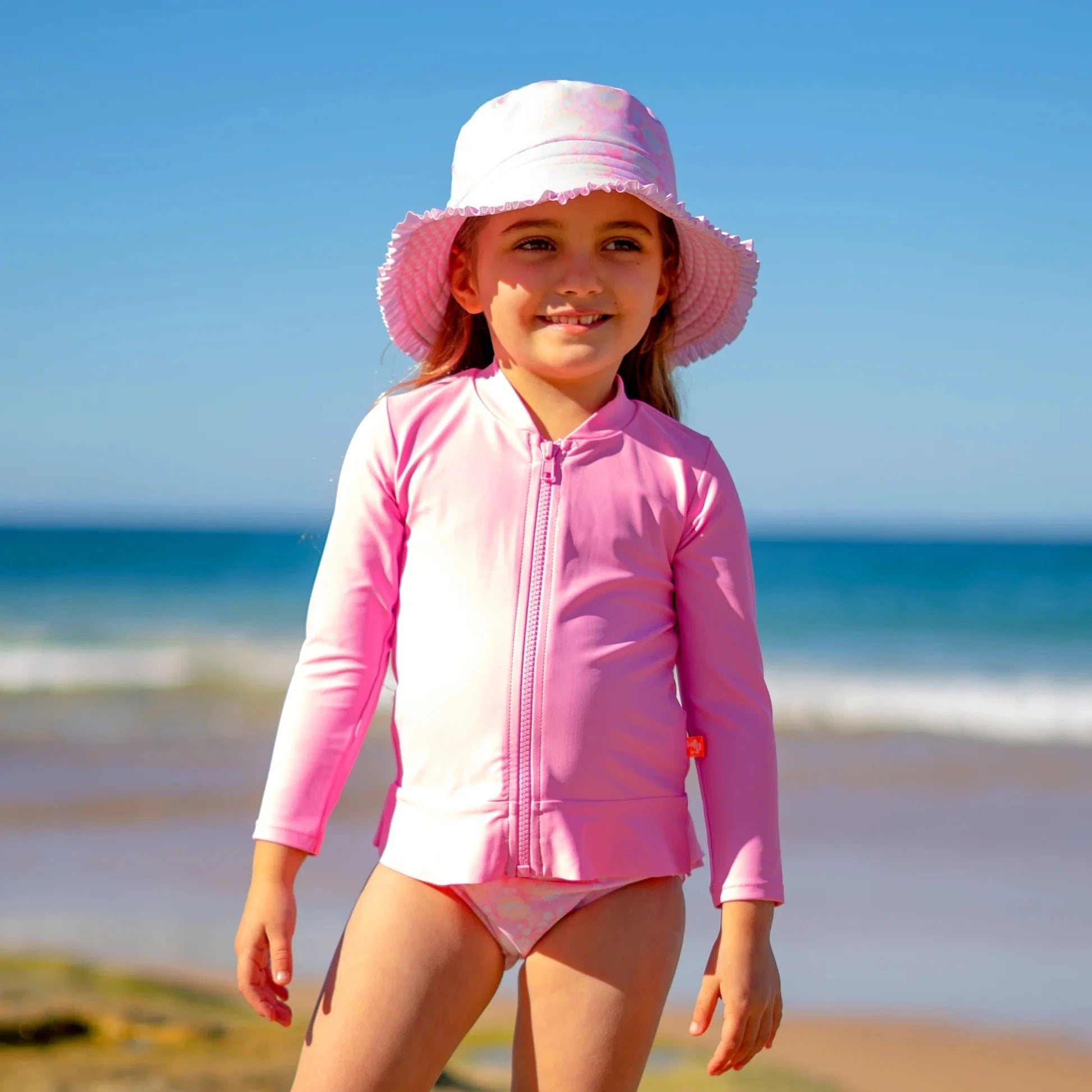 Salty Ink Kids Girls Miss Salty Long Sleeve Rashvest - Candy Pink Girls Miss Salty Long Sleeve Rashvest - Candy Pink Splash Swimwear Girls 00-7