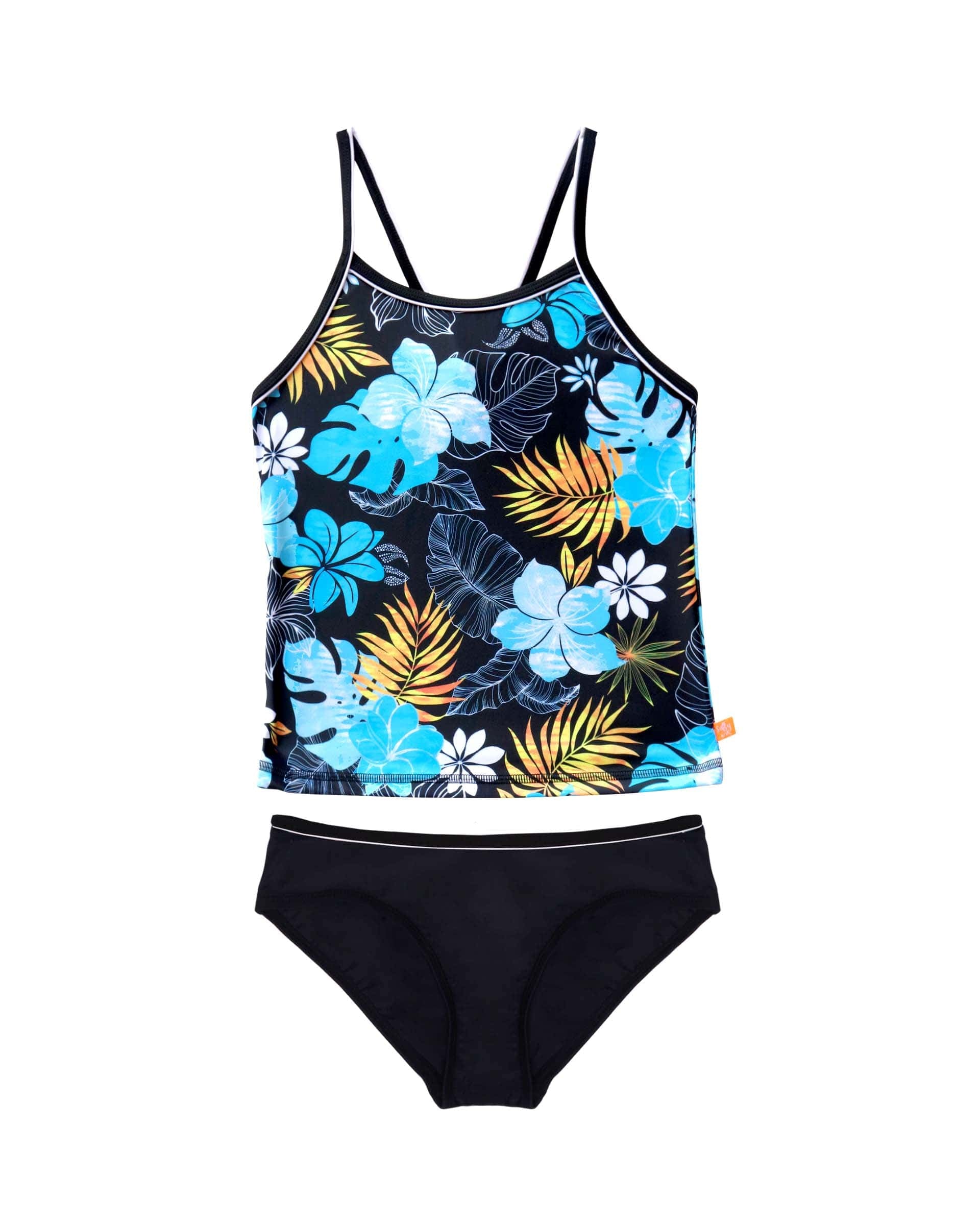 Salty Ink Kids Girls Tropicana Singlet Bikini - Black Tropic Girls Tropicana Singlet Bikini - Black Tropic Splash Swimwear kids