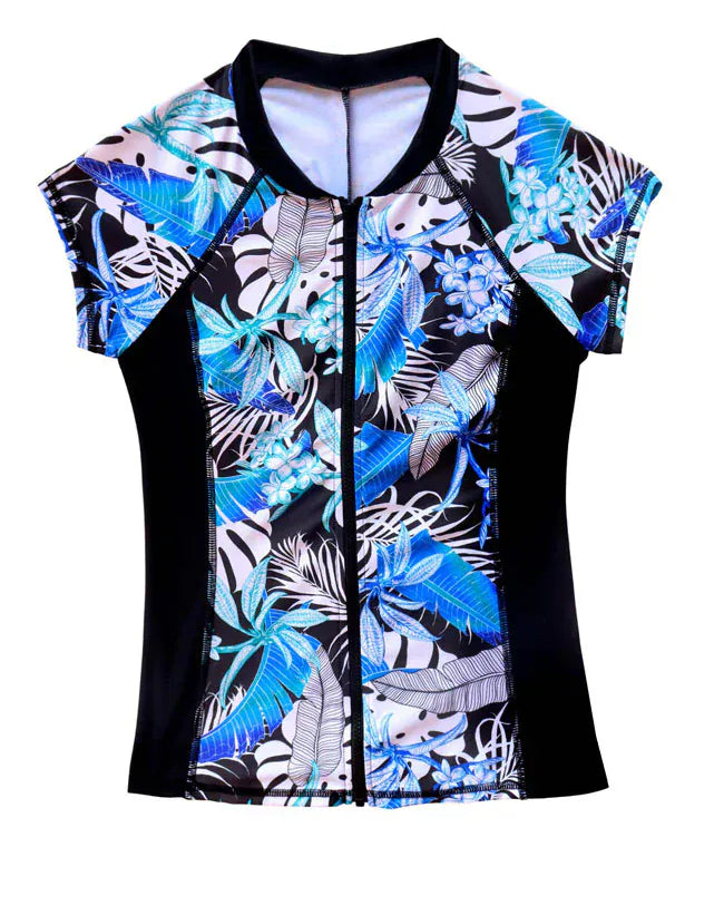 Salty Ink Ladies Salty Ink Ladies Kailani Reef Short Sleeve Sunvest - Blue Reef Salty Ink Ladies Kailani Reef Short Sleeve Sunvest - Blue Reef Splash Swimwear Swimwear