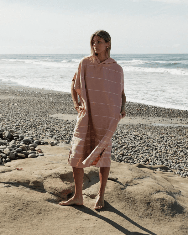 Sand Cloud Sand Cloud Classic Stripe Hooded Poncho Beach Towell - Misty Rose SCS25PON003MIROS Sand Cloud Classic Stripe Hooded Poncho Beach Towell - Misty Rose Splash Swimwear