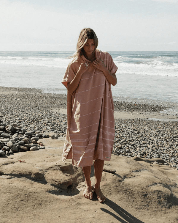 Sand Cloud Sand Cloud Classic Stripe Hooded Poncho Beach Towell - Misty Rose SCS25PON003MIROS Sand Cloud Classic Stripe Hooded Poncho Beach Towell - Misty Rose Splash Swimwear