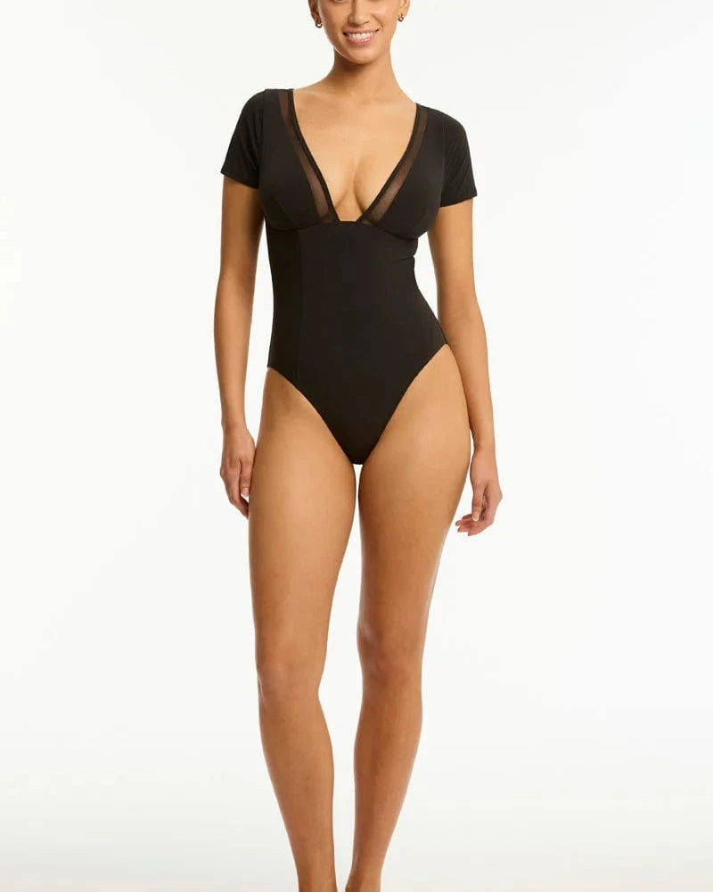 Sea Level Eclipse Short Sleeve Plunge One Piece Sea Level Eclipse Short Sleeve Plunge One Piece Splash Swimwear