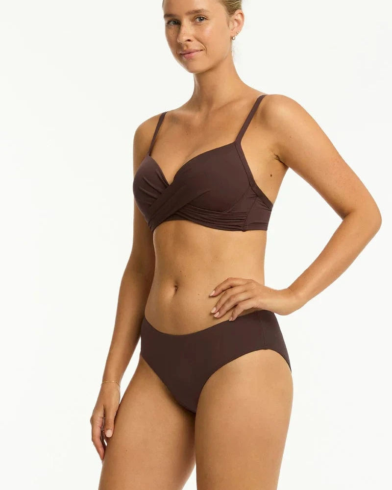 Sea Level Essentials Edit Cross Front Moulded Underwire Bra - Cocoa Essentials Edit Cross Front Moulded Underwire Bra - Cocoa Splash Swimwear