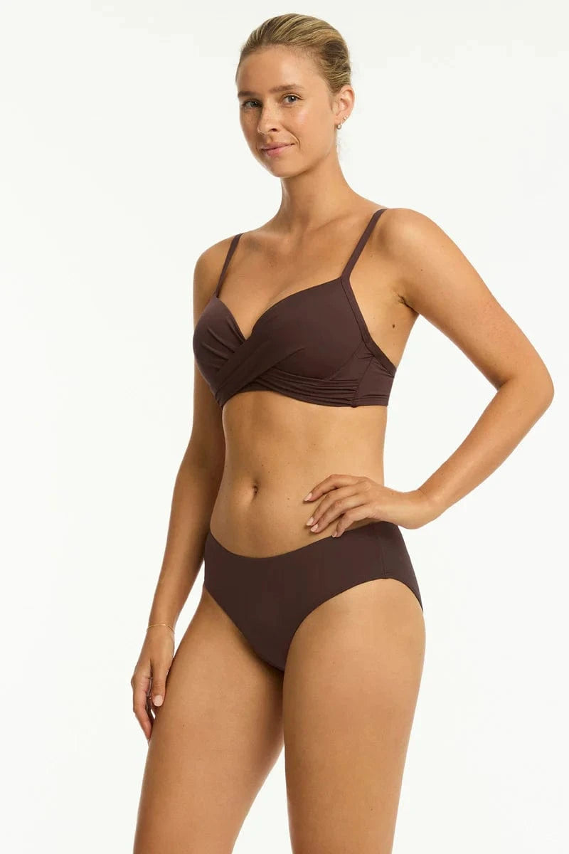 Sea Level Essentials Edit Cross Front Moulded Underwire Bra - Cocoa Essentials Edit Cross Front Moulded Underwire Bra - Cocoa Splash Swimwear