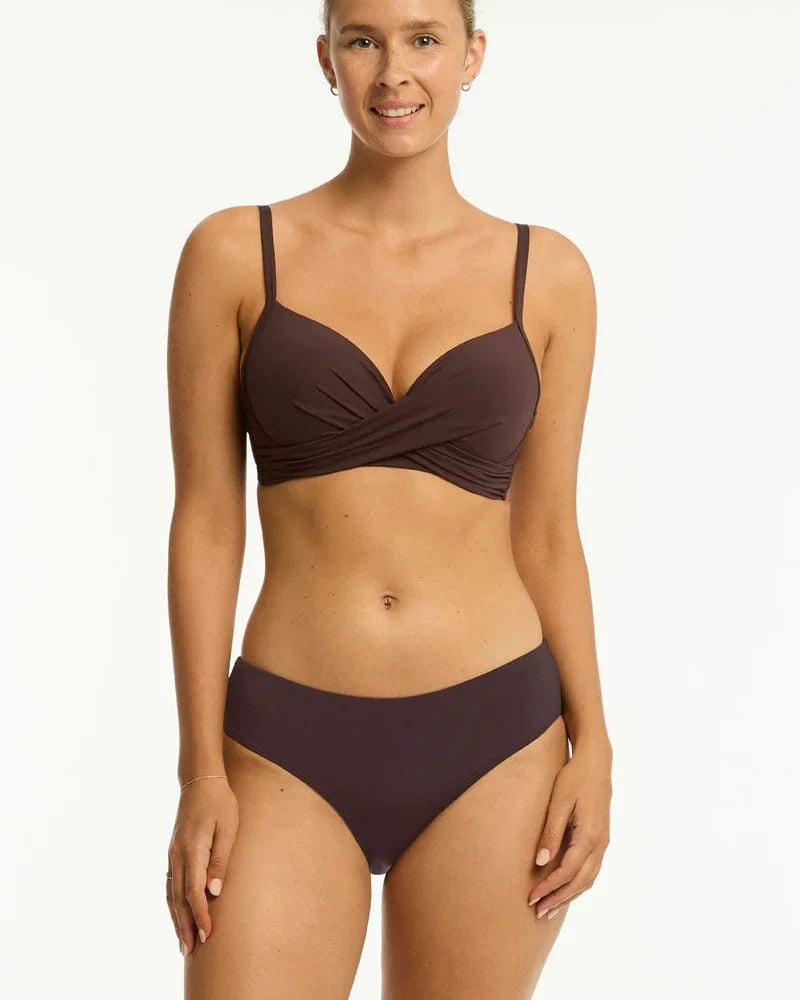 Sea Level Essentials Edit Cross Front Moulded Underwire Bra - Cocoa Essentials Edit Cross Front Moulded Underwire Bra - Cocoa Splash Swimwear