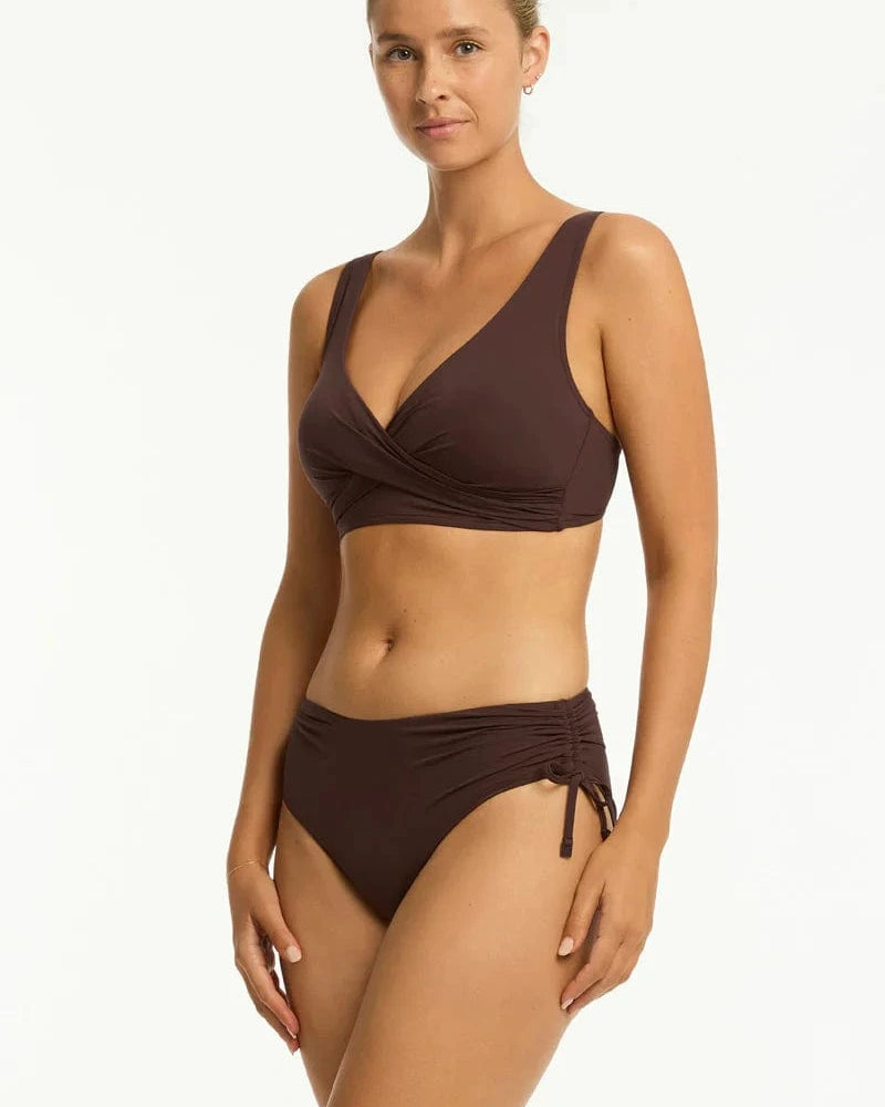 Sea Level Essentials Edit Cross Front Multifit Bra Top - Cocoa Essentials Edit Cross Front Multifit Bra Top - Cocoa Splash Swimwear