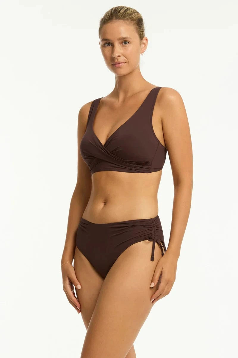 Sea Level Essentials Edit Cross Front Multifit Bra Top - Cocoa Essentials Edit Cross Front Multifit Bra Top - Cocoa Splash Swimwear