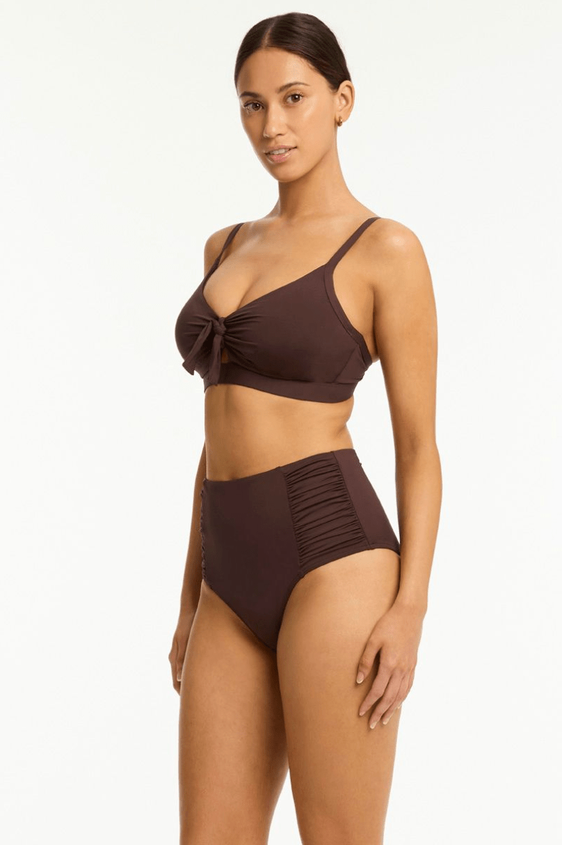 Sea Level Essentials Edit High Waist Gathered Side Pant - Cocoa Essentials Edit High Waist Gathered Side Pant - Cocoa Splash Swimwear