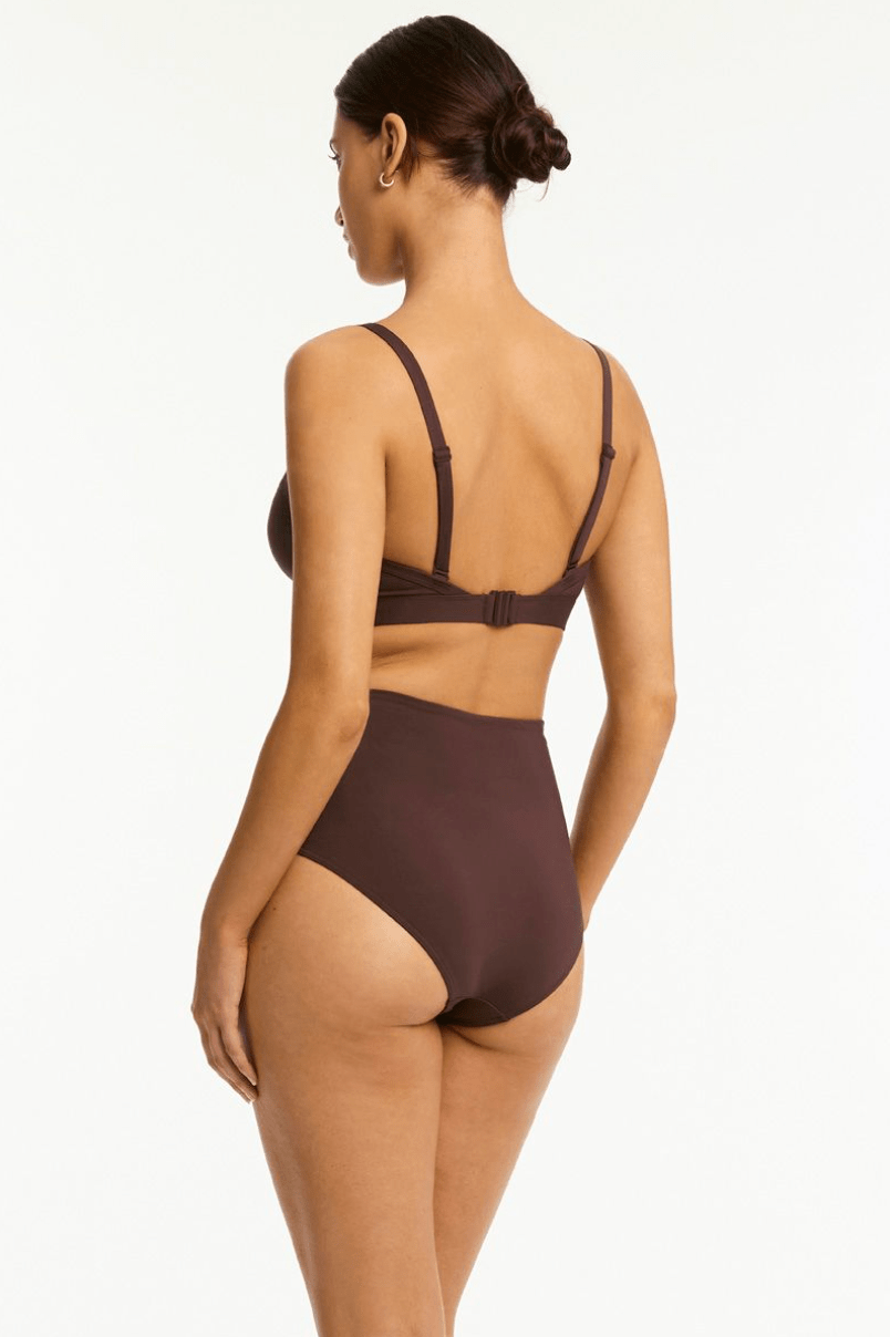 Sea Level Essentials Edit High Waist Gathered Side Pant - Cocoa Essentials Edit High Waist Gathered Side Pant - Cocoa Splash Swimwear