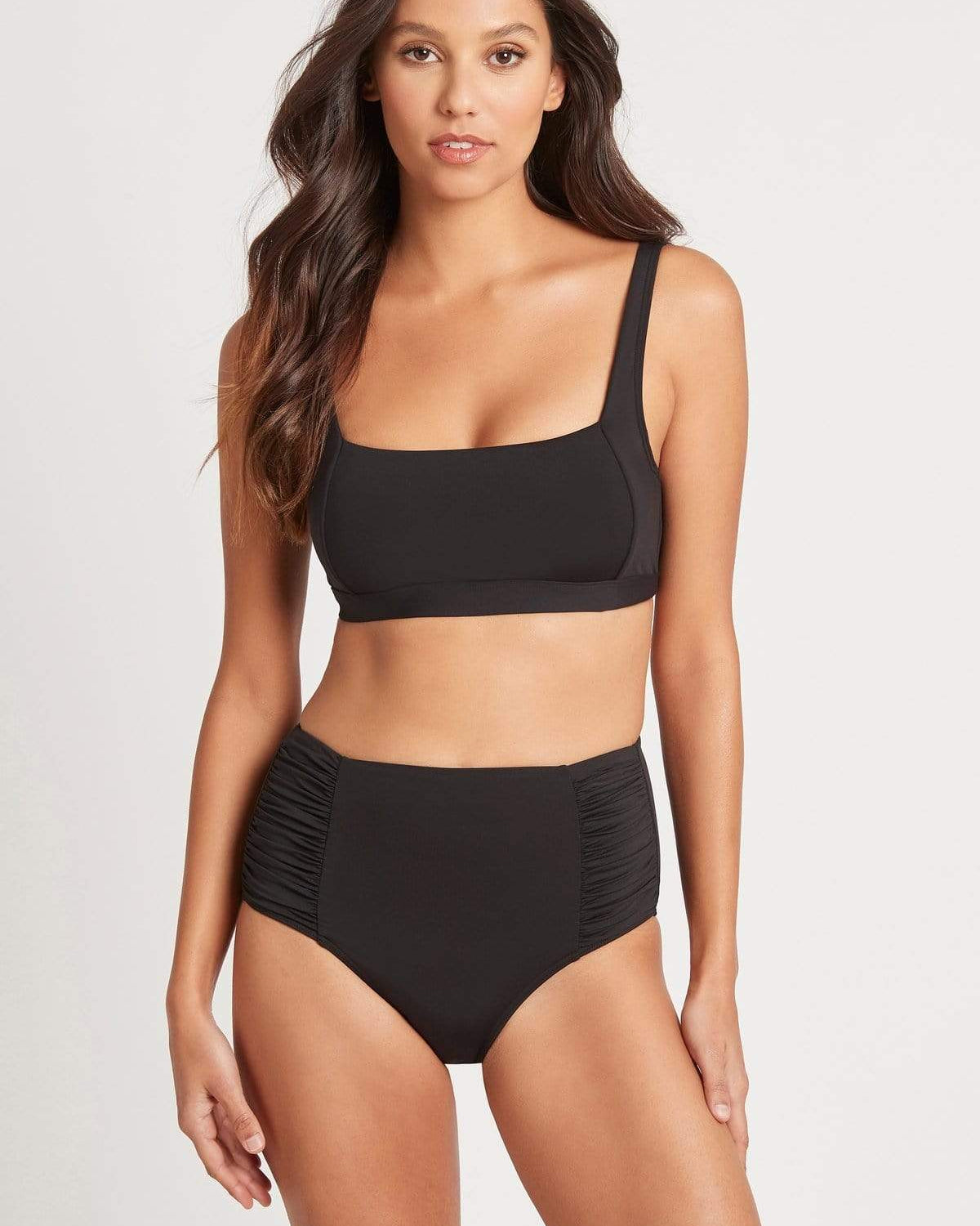 Sea Level Essentials Square Neck Bra Top - Black Splash Swimwear Bikini Tops
