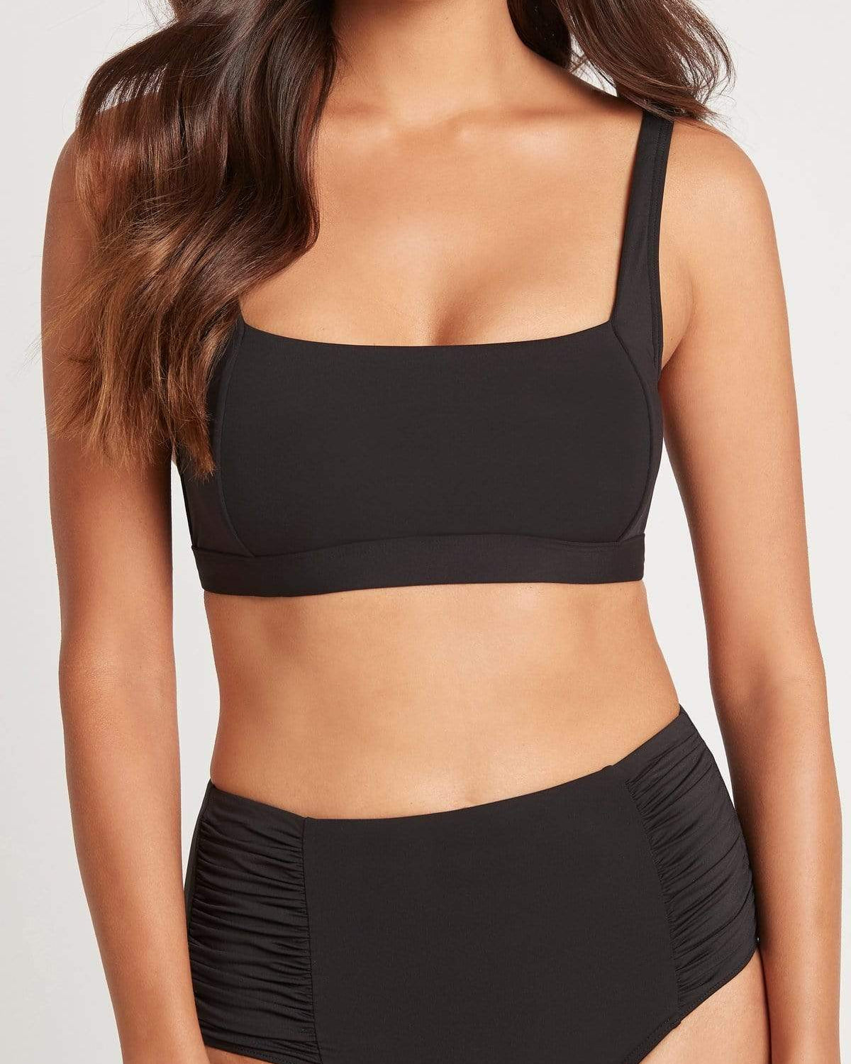 Sea Level Essentials Square Neck Bra Top - Black Splash Swimwear Bikini Tops