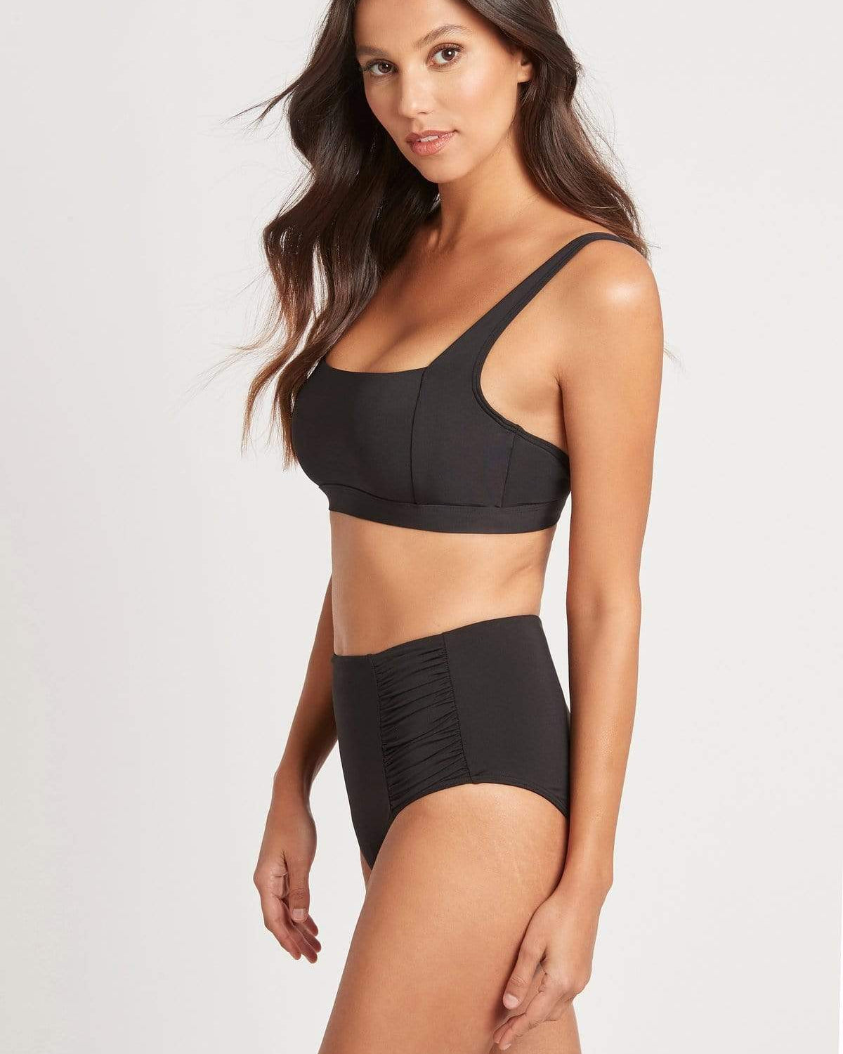 Sea Level Essentials Square Neck Bra Top - Black Splash Swimwear Bikini Tops