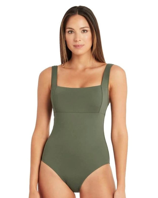 Sea Level Essentials Square Neck One Piece SL1032ECO Splash Swimwear One Pieces Khaki / 8 9347760381002