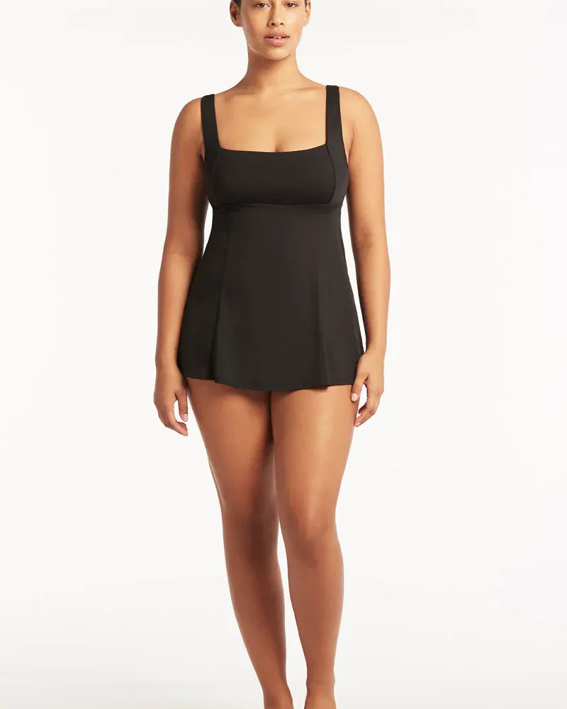 Sea Level Essentials Square Neck Swim Dress - Black Essentials Square Neck Swim Dress Black Splash Swimwear Swim Dress
