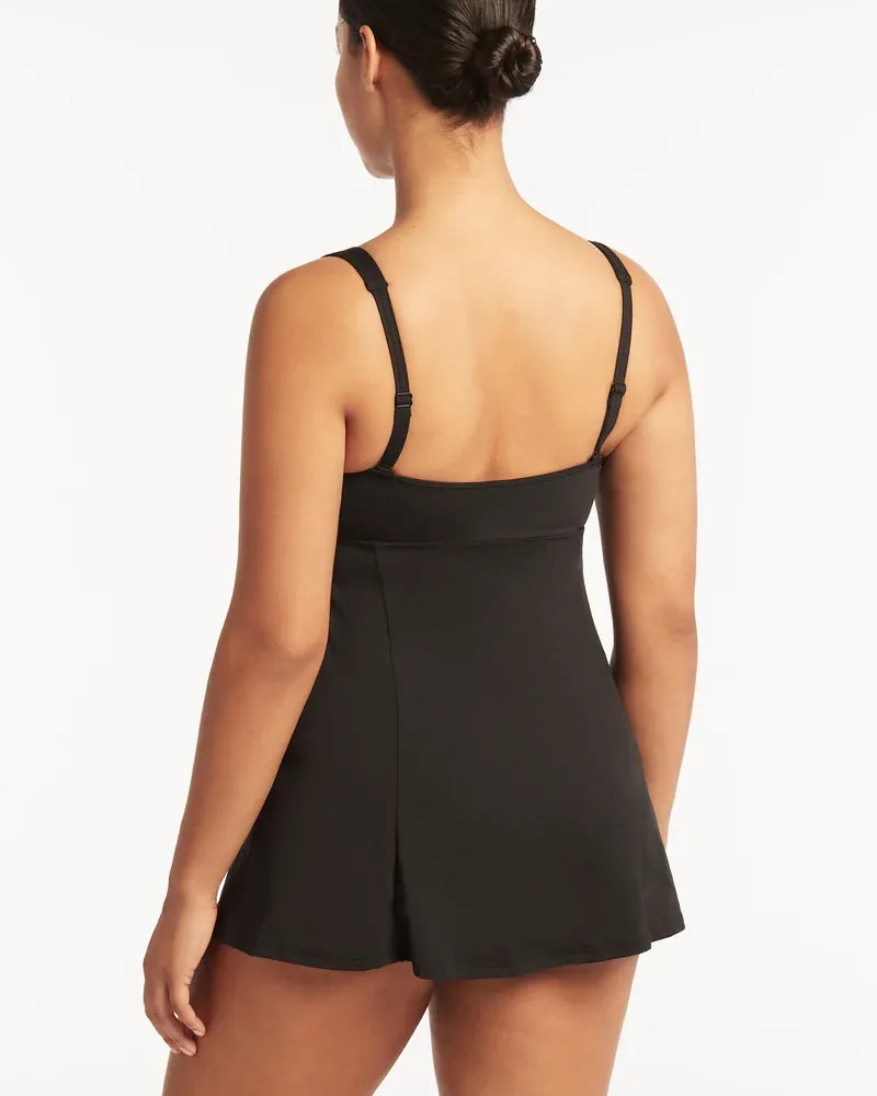 Sea Level Essentials Square Neck Swim Dress - Black Essentials Square Neck Swim Dress Black Splash Swimwear Swim Dress
